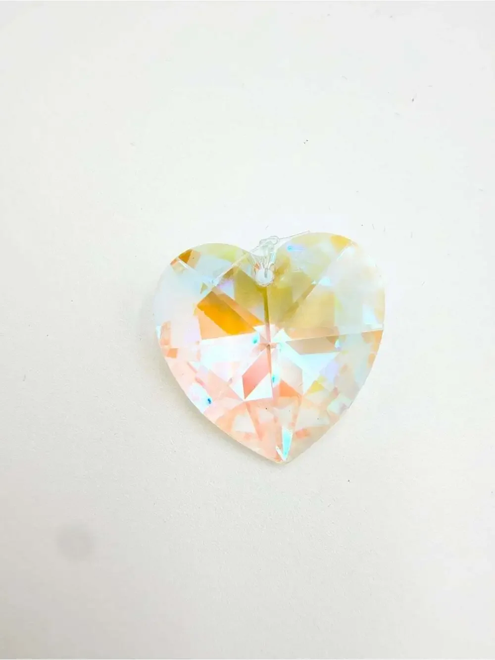 Faceted Aurora Borealis Crystal Heart Pendant – Iridescent Prism Suncatcher